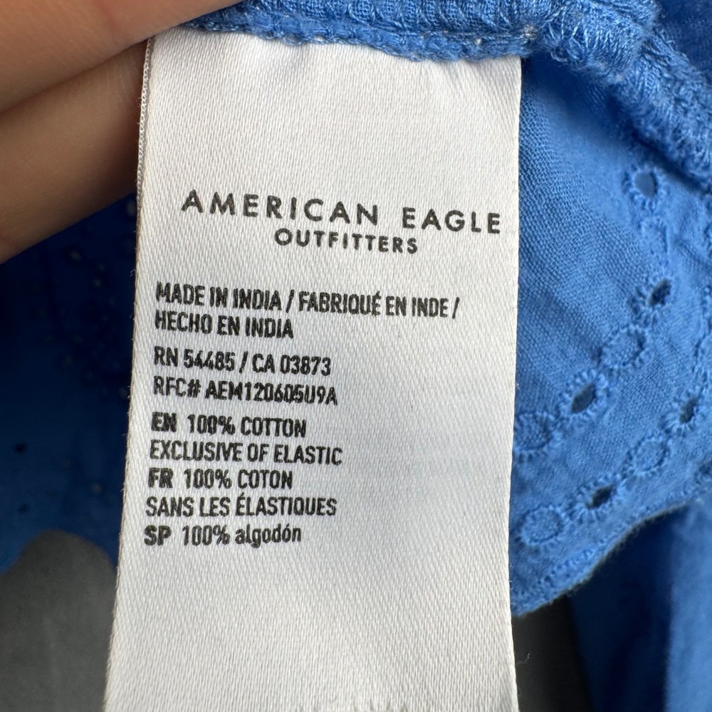 American‎ Eagle Blue Eyelet Smocked Crop Top Long Sleeve Boho Peplum - Picture 4 of 6